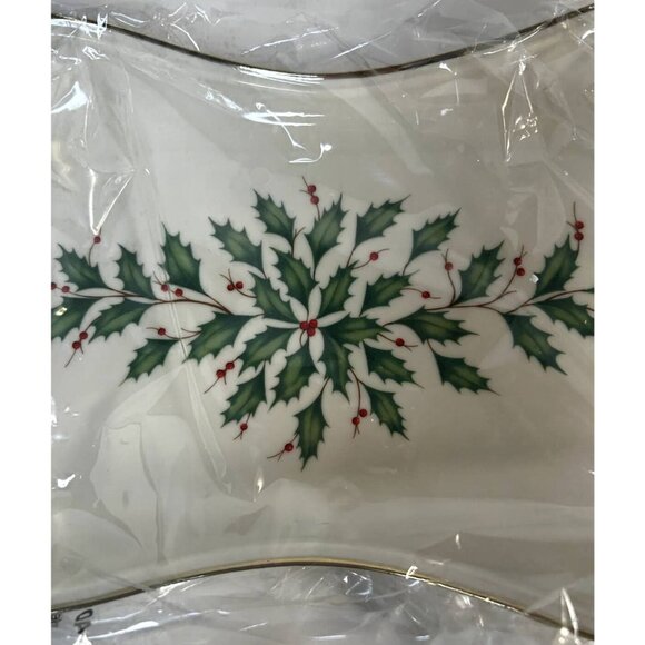 Lenox Holiday Canapé Plate Ivory & Gold Trim 11" Holly & Berry Design Gift Boxed - Picture 9 of 11